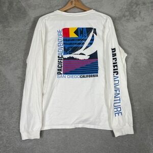 Crazy Shirts Long Sleeve T Shirt Mens Large White Pacific Adventure Sailing Surf